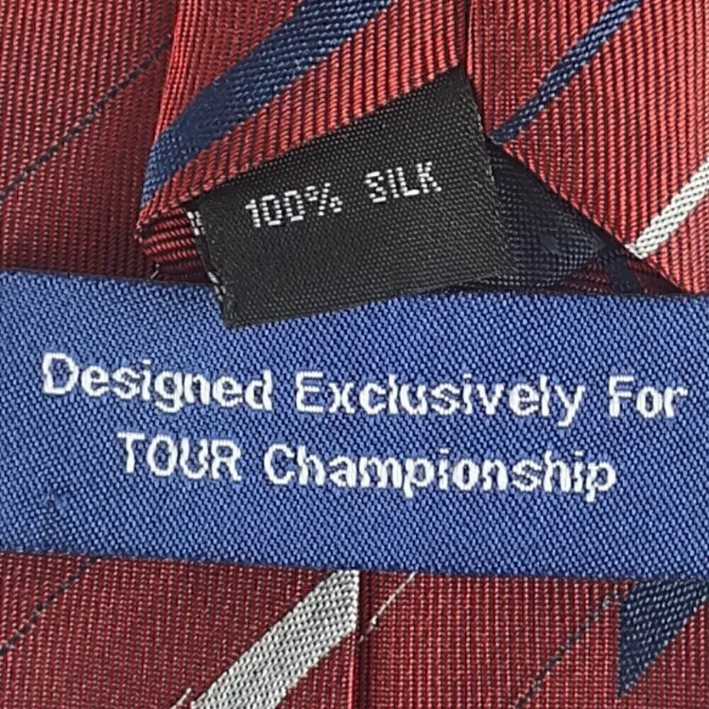 PGA Tour Men's Red, Blue, Silver Striped 100% Silk Necktie